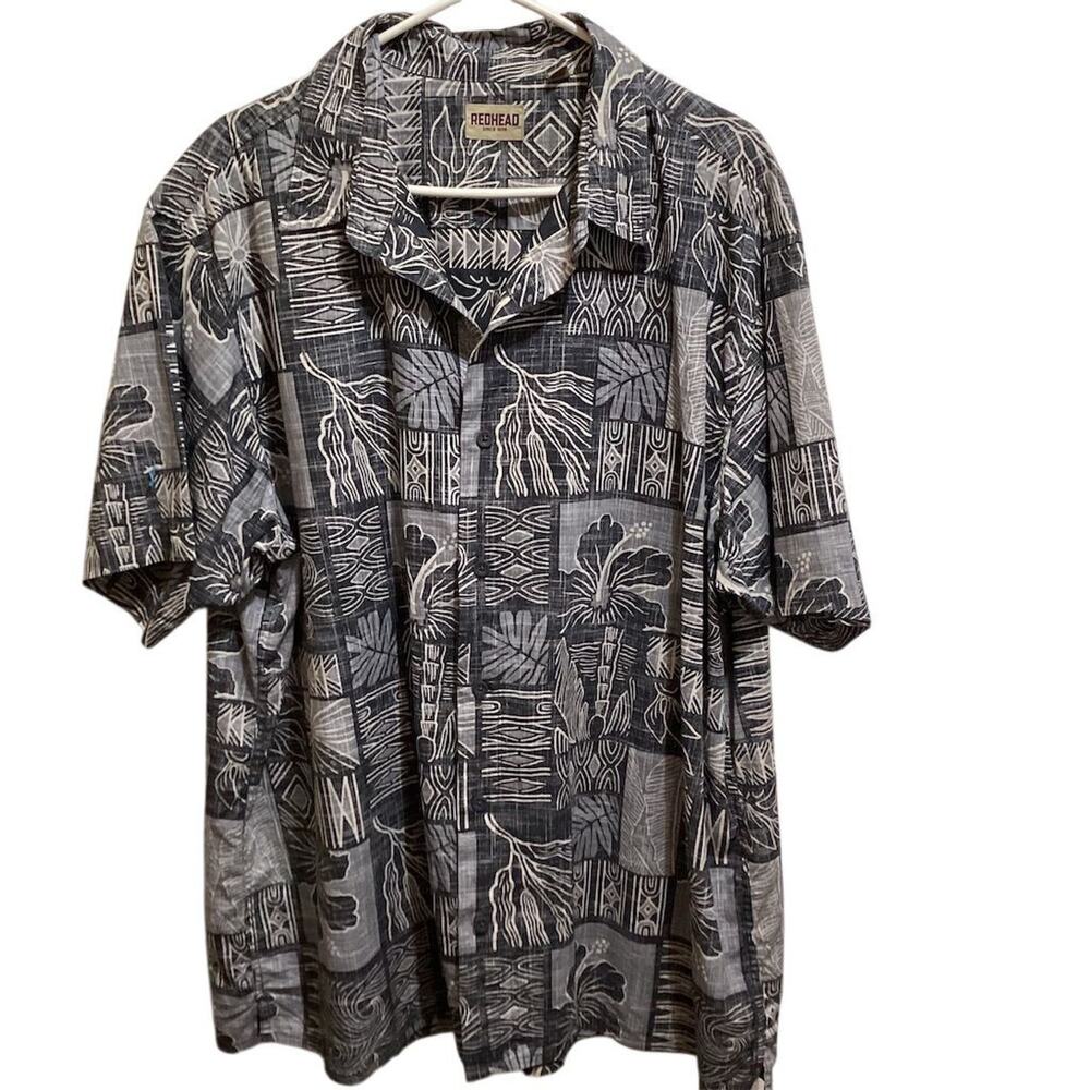 REDHEAD Men's 2XL Black Graphic Print Short Sleeve Button-Up Shirt